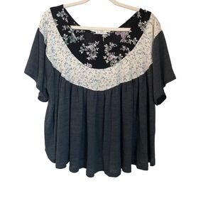 Easel Los Angeles Mixed Media Floral Babydoll Swing Top Size M Boho Festival